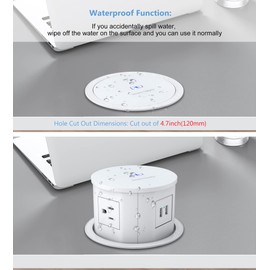 Automatic Pop up Power Outlet with 15W Wireless Charger,Pop up Electrical Outlets for Countertops,4.7'' Diameter Round Pop Up Counter Outlet with 4 Outlets,2 USB,Hidden Outlet,Pop Out Outlet