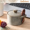 Honeydak Speckled Ceramic Salt Cellar with Lid and Wooden Spoon,