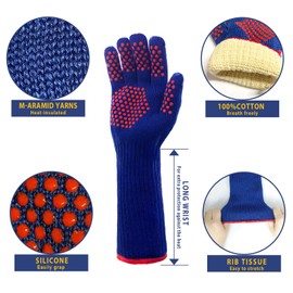 MIG4U BBQ Gloves - Grill Cooking Heat Resistant Gloves Extra 6.5" Long Cuff for Forearm Protection- 1 Pair - Frying & Baking -Use as Pot Holders Oven Mitts (15.0)