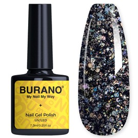 BURANO Glitter Gel Nail Polish, LED UV Nail Gel Shimmer Holographic Effect Soak off Gel Curing Required, No Chip Gel Polish Sparkle Gel Home DIY Nail Salon (Fall LP39)
