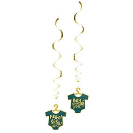 Boland 53252 Decorative Spirals Boy or Girl, 2 Pieces of Approx. 85 cm, Gold-Black, Birth, Baby Shower, Spiral Hanger, Hanging Decoration, Decoration