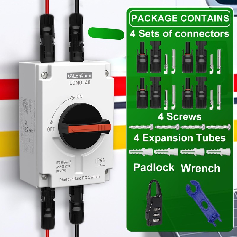 CNLONQ Solar PV Disconnect Switch 32 Amp DC1500V Rapid Shutoff