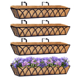 Y&M Window Boxes Horse Trough with Coconut Coir Liner, 30 Inch Window Deck with Coco Liner, Fence Metal Hanging Flower Planter Window Basket Deck Railing Planter Boxes
