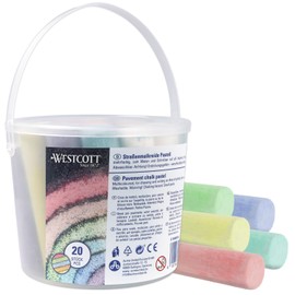Westcott Street Chalk Pastel, Pack of 20 Colourful Street Chalks for Children in Practical Transport Bucket, Easy to Clean, Suitable for Asphalt, Blackboard or Stone, E-744985 00