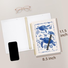 Stanoha Cute Spiral Notebook journal A4 Aesthetic Pretty Design for Women Girls Kawaii with Pocket, 8.5 x 11 inch, Lined, Turtle