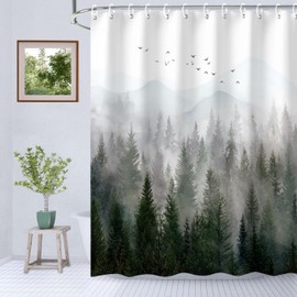 RosieLily Mountain Shower Curtain Misty Forest Tree Foggy Shower Curtain for Bathroom with Hooks Cool Nature Scenery Landscape Bathtub Decor 72 inch Design Art Shower Curtain Waterproof Fabric