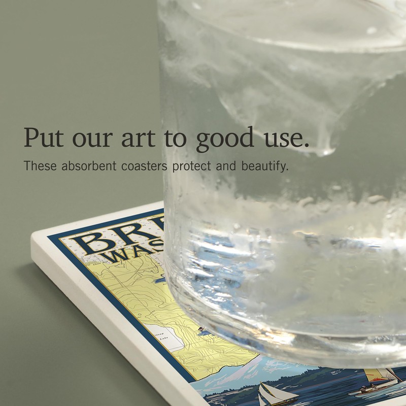 Bremerton, Washington, Nautical Map (Absorbent Ceramic Coaster, Single, Cork Back,