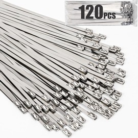 120pcs Metal Zip Ties, 12 Inch 304 Stainless Steel Zip Ties, Self-Locking Cable Ties 200lbs Tensile Strength, Metal ZipTies Heavy Duty for Machinery, Exhaust Wrap, Farms, Pipes, and Outdoor Fence