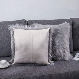 OYIMUA Grey 20'' x 20'' Fluffy Soft Faux Fur Cushion Covers Pack of 2, Luxurious Home Decorative Super Soft Plush Pillow covers Case 50 x 50 cm for Sofa Bed Car