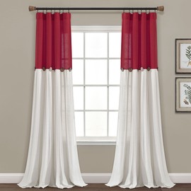 Lush Decor Linen Button Window Curtain Single Panel, 40"W x 84"L, Red & Off-White