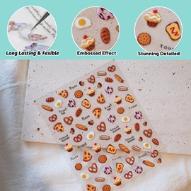 CESTSIREN Bread Food Nail Art Stickers, 5D Embossed Coquette Nail Decals,for Nail Art Design, Self-Adhesive,Cute Nail Accessories for Women, Nail Art Supplies