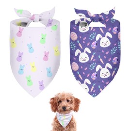 Cute Easter Dog Bandanas 2 Pack, Purple Bunny Dog Scarf, Rabbit Handkerchief Scarves Gifts for Puppy Large Dogs