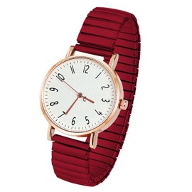 AOOSU Women's Elastic Strap Watches, Womens Watches Large Face Clear Arabic Numerals Analog Quartz Wrist Watch for Women Easy Reader Comfortable Stretch Expansion Band Ladies Wratch Red