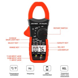 Medidor de pinza digital con amplificador de 6000 abalorio, multímetro de rango automático con amplificador, voltaje, ohm, capacitancia, diodo, frecuencia, zumbador de continuidad, temperatura con luz de fondo