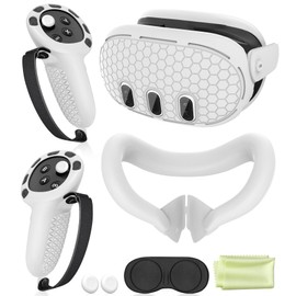 Silicone Cover Set Compatible with Oculus/Meta Quest 3, VR Accessories Protective Cover Includes Controller Grips, Front Shell Headset Cover and Face Cover (White)