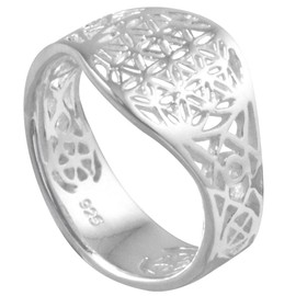 Vinani Circle Life Flower of Life Mandala Open Sterling Silver 925 Flower RLB, Sterling Silver