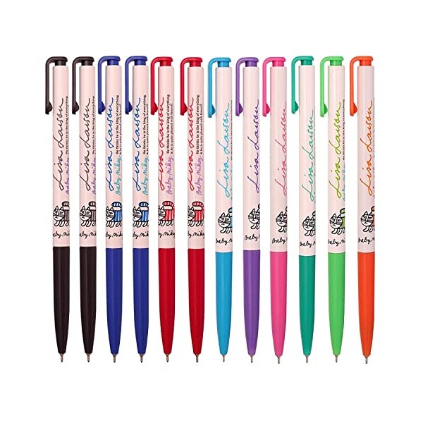 Xeno 0.38mm Baby Mikey Lisa Character Slim Ballpoint Pen, Baby Mikey Lisa, Assorted 12 Colors