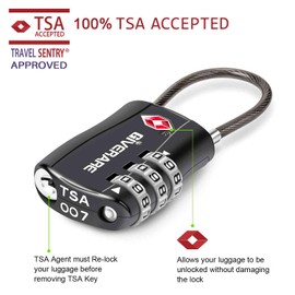 GIVERARE 4 Pack TSA Approved Luggage Locks, Combination Travel Cable Lock, Re-settable 3-Digit Padlocks with Alloy Body, Keyless TSA Padlock for Gym Locker, Golf Bag Case-Black