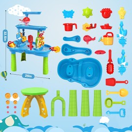 zefinot Kids Water Table for Toddlers 3-5 | Sensory Outdoor Water Activity Table with Rain Shower & Toys for Backyard or Beach