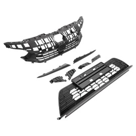 HECASA Front Grille Upper & Lower Compatible with 2022 2023 Honda Civic Front Bumper Mesh Grill Molding Trim Plastic(ABS+PP) Black w/License Plate and Eyelid Molding Trim