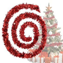 Tinsel Christmas Tree Red 4 x 3 m Garland Christmas - Christmas Garlands Shiny Tinsel Garland Diameter 9 cm, Fir Garland Christmas Tree Decoration Red Christmas Tree Decoration Garland Decoration