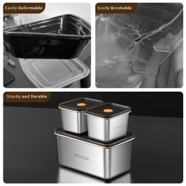 MAXCOOK Stainless Steel Food Containers with Lids, 18.6 oz & 71 oz Food Storage Container set, Metal Food Container Bento Box, Snack Container set with Lid,Dishwasher & Freezer Safe(2100 ml & 550 ml)