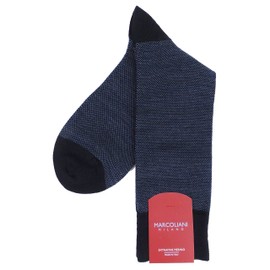 Marcoliani Milano Men's Birdseye Mid Calf Extrafine Merino Wool Socks, Navy, One Size Fits Most