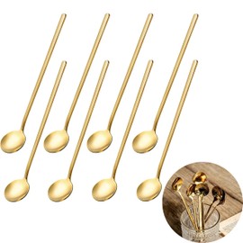 8 Pcs Gold Espresso Spoons, 6.7" Long Handle Small Coffee Spoons