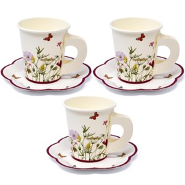 Gift Boutique Gift Boutique 24 Tea Party Cups Disposable 5 Oz 24 Saucers Paper Plate Floral Wildflower Butterfly Teacup Set with Handles for Kids Girls Birthday