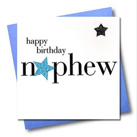 Claire HNS93 Giles Hearts and Stars Happy Birthday Nephew Card ,white|grey|blue|black