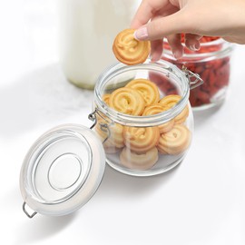 ButterMelt Glass Food Storage Jars with Airtight Lids 17 oz Round 4 Pack Kitchen Storage Containers Cabinet Canisters Sealed Pot Canning for Pasta, Cereal, Coffee, Beans, Spice