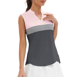 addigi Womens Sleeveless Golf Polo Shirts V Neck Moisture Wicking Tennis Shirts Quick Dry Tank Top Casual Athletic Top Color Block Medium