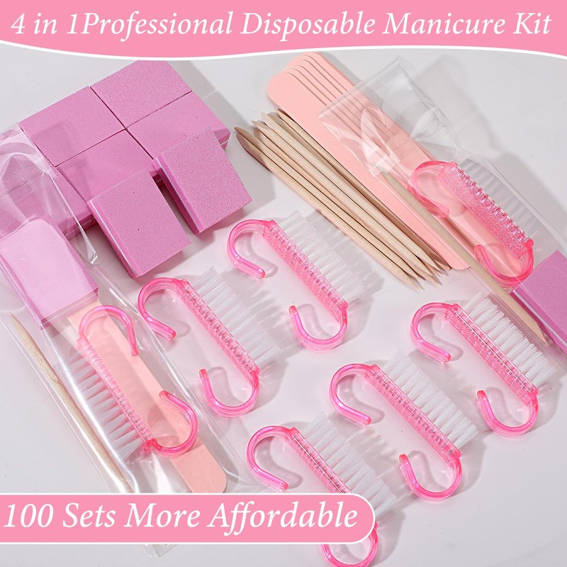 100 Sets Disposable Manicure Kit Basics 4 Piece Nail Kit