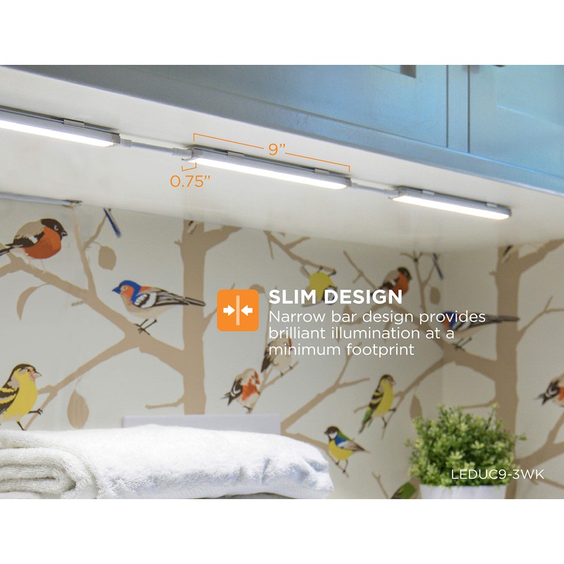 BLACK+DECKER LED Under Cabinet Lighting Kit, 3-Bars, 9 Inches Each,