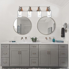 Wanluce 4 Light Bathroom Vanity Light Brushed Nickel Bathroom Lighting Fixtures Over Mirror, Modern Bathroom Light with Clear Glass Shade, Farmhouse Wall Sconces Vanity Lighting Fixtures for Bathroom