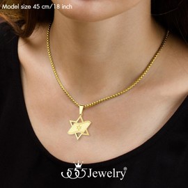 555Jewelry Star of David Necklace for Men, Stainless Steel Jewish Star Necklace for Women with Israel Flag and 16-24 Inch Box Chain, 22 Inch, Stainless Steel, No Gemstone