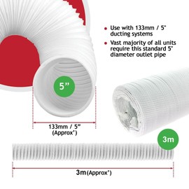 Spares2Go Hose Pipe PVC Pipe Extension Kit for Delonghi Air Conditioner (3 m, 5 Inches)