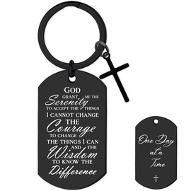 Serenity Prayer Gifts for Women Men - 1 Year Sober Bible Verse Keychain Inspirational Sobriety Gift Black, Christian AA Recovery Key Chains for Boys Dad Son Daughter Friends Sober Anniversary