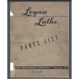 Logan Lathe 200-210 Parts List manual 15 pages Comb Bound Gloss Protective cover