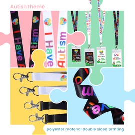 2 Set Autism Alert Card, ADHD Awareness Autistic Emergency Contact Card with Autism Lanyards Waterproof Card Holder Pocket Insert PVC