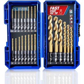 HIGHFIRE 22 Pieces Hex Shank Drill Bit Set for Impact Driver, HSS Twist Titanium Drill Bits for Metal, Hex Drive Quick Change Drill Bits Set