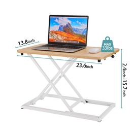 yoopin Standing Desk Converter Natural Wood, Stand up Desk Riser on The Table, Adjustable Height Table top Apply for Laptop and Single Monitor Workstation Office Use.