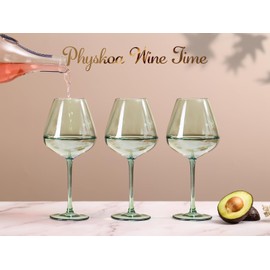Physkoa Sage Green Wine Glasses Set of 6-18oz, Long Stem, Universal Size for White and Red Wine - Cool Green Table Decorate for St. Patrick's Day