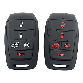 Silicone Key Fob Cover Case Protector Fit for 2021 2020 2019 Dodge Ram 1500 Keyless Entry Remote Control Car Key Fob Accessories 5 Buttons (Black with red + Black with White)