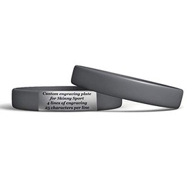 Waterproof Performance Gunmetal Gray Skinny Sport Fitness ID Bracelet Hypoallergenic Silicone with Free Engraving- Runners, Cyclist, Religious, Men, Women, Fitness, Athletes (Medium)