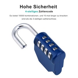 Zhege Lock Combination Code, 4 Digit Combination Lock, Locker, for Gym, Padlock with Numbers, Weatherproof for Door, Garden Fences (Blue)