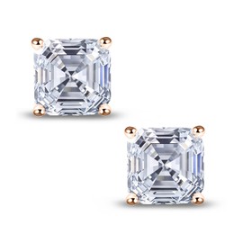 "STUNNING FLAME "18K Rose Gold Plated Sterling Silver Asscher Cut Cubic Zirconia Stud Earrings for men women(r,7 * 7)