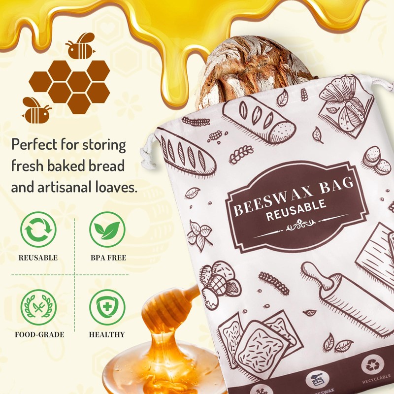 2-Pack Beeswax Bread Bags for Homemade Bread，Reusable Sourdough Storage Bags