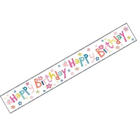 Flowers Happy Birthday Pretty Girlie Holographic Recyclable Birthday Party Banner Garland Decoration