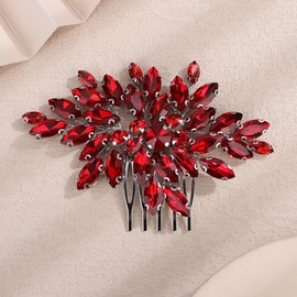 Teyglen Sparkly Red Crystal Rhinestone Hair Comb Bridal Crystal Hair Piece Full Rhinestone Wedding Hair Comb for Bridal Headpiece Hair Jewelry for Women Bridesmaid (Red)